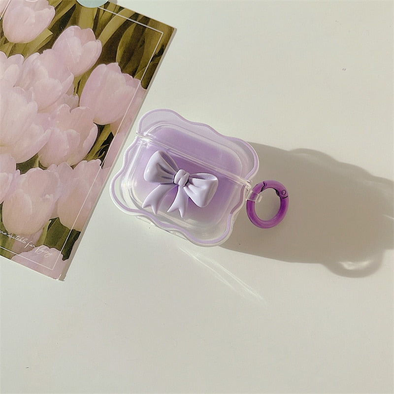 3D Candy Color Bow Gradient Clear Earphone Case For Airpods