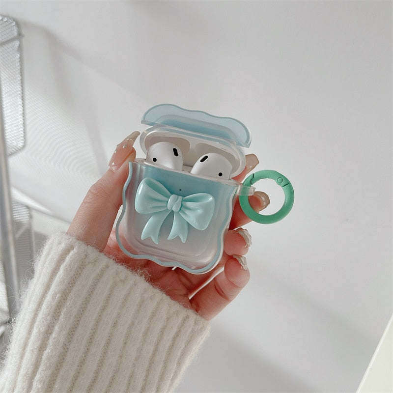 3D Candy Color Bow Gradient Clear Earphone Case For Airpods