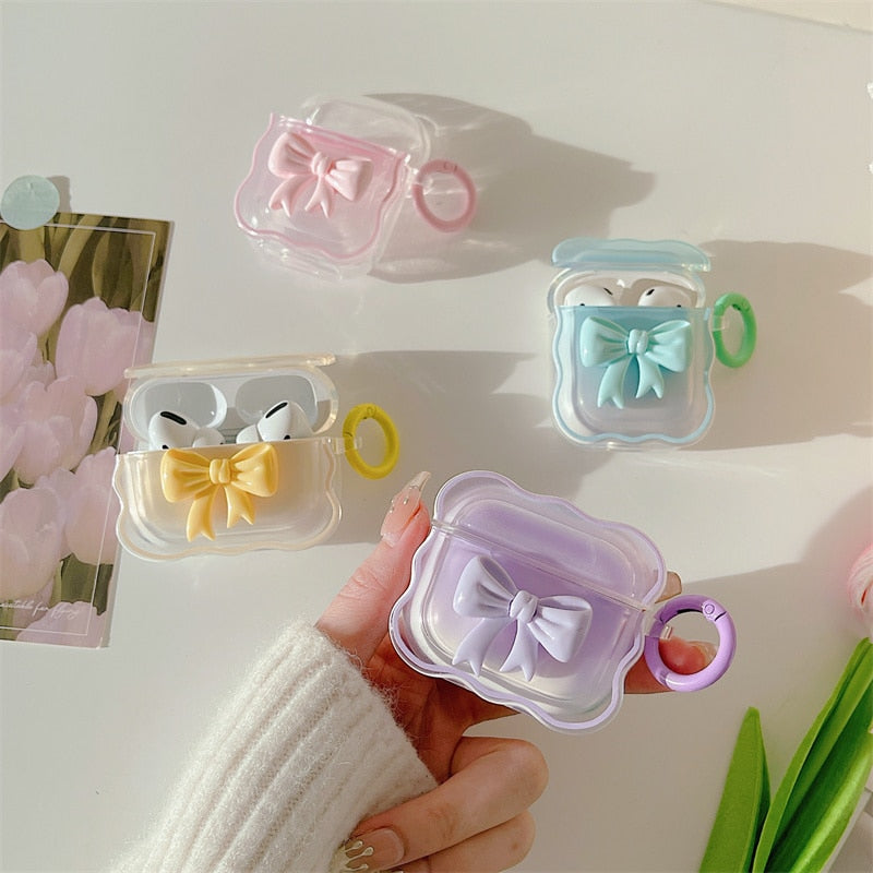 3D Candy Color Bow Gradient Clear Earphone Case For Airpods