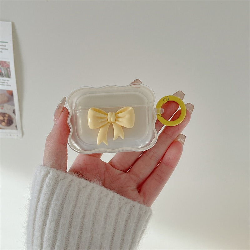 3D Candy Color Bow Gradient Clear Earphone Case For Airpods