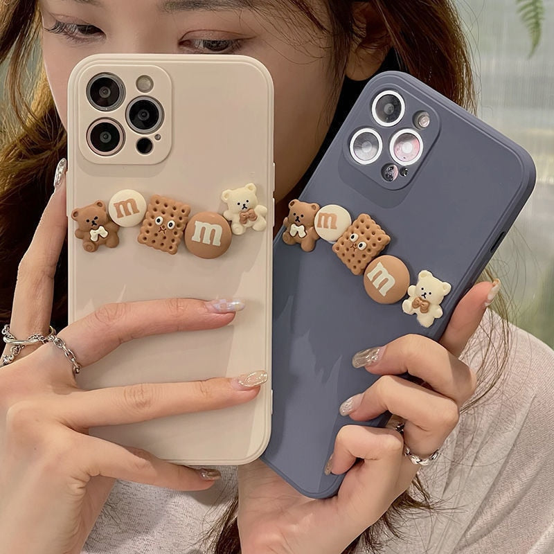 3D Cartoon Chocolate Beans Bear Soft Phone Case for iPhone