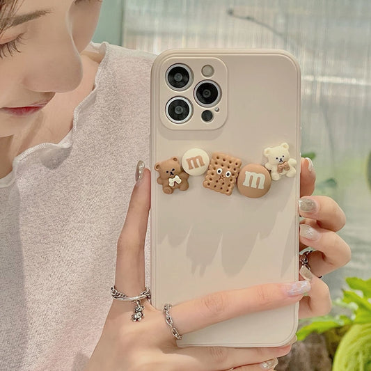 3D Cartoon Chocolate Beans Bear Soft Phone Case for iPhone